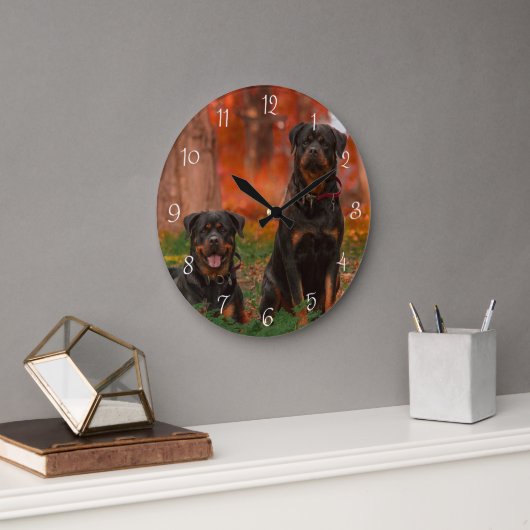 Create Your Own Dog Photo Round Wall Clock ラージ壁時計 (オフィス)