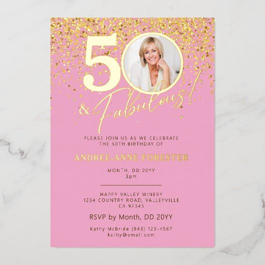 Create Your Own Fabulous Milestone Birthday Photo 箔招待状 (正面)