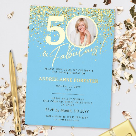 Create Your Own Fabulous Milestone Birthday Photo 箔招待状