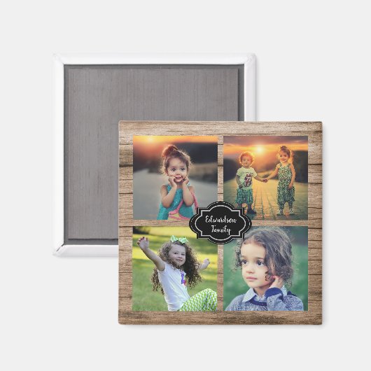 Create your own family photo collage monogram name マグネット (正面/裏面)