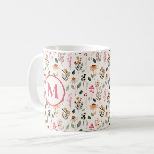 Create Your Own Floral Monogram Personalized コーヒーマグカップ (正面左)