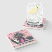 Create Your Own Funny Mr Kitty Black Cat Wine ストーンコースター (横)