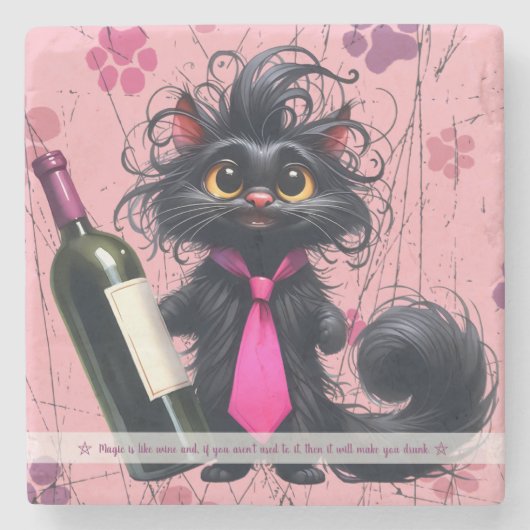 Create Your Own Funny Mr Kitty Black Cat Wine ストーンコースター (正面)