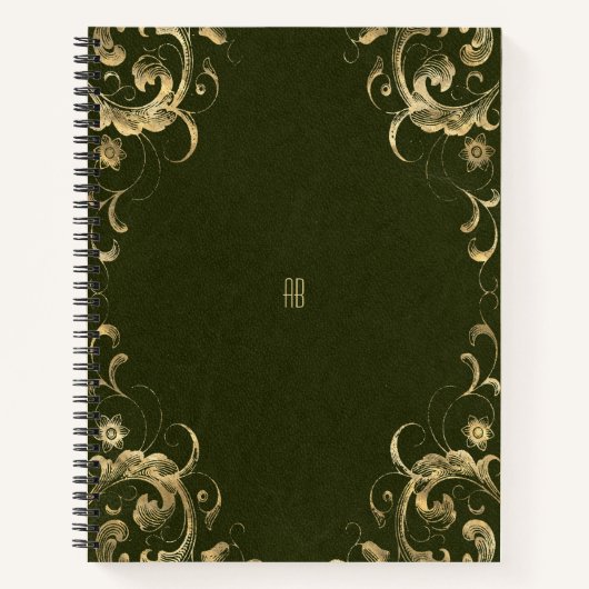 Create Your Own Gilded Dark Olive Green Notebook ノートブック (正面)