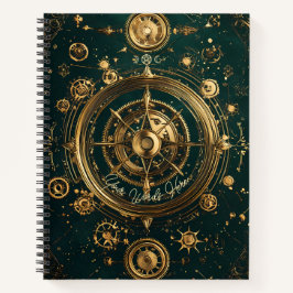 Create Your Own Gilded Teal Steampunk Compass Rose ノートブック