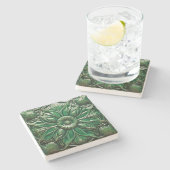 Create Your Own Glazed Clay Green Sunflower ストーンコースター (横)
