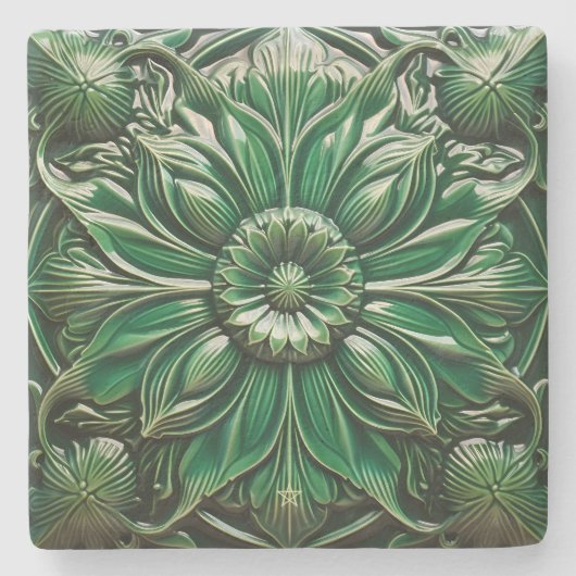 Create Your Own Glazed Clay Green Sunflower ストーンコースター (正面)