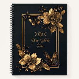 Create Your Own Gold Floral Butterfly Black ノートブック