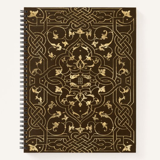 Create Your Own Golden Celtic Knotwork Brown ノートブック (正面)