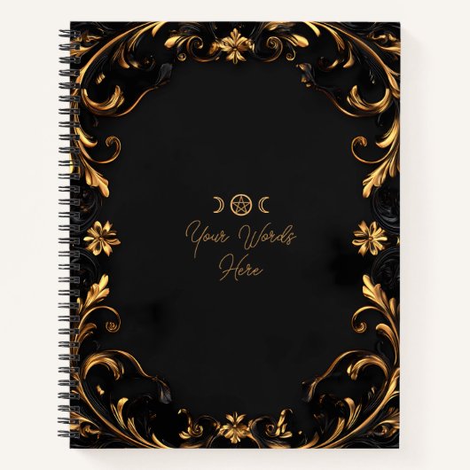 Create Your Own Golden Flowers & Flourishes Black ノートブック (正面)