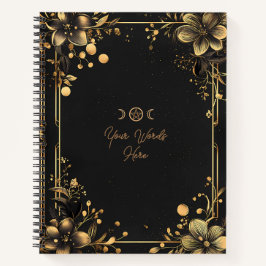 Create Your Own Golden Frangipani Floral Black ノートブック
