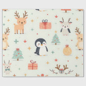 Create Your Own Green Kawaii Christmas Animals ラッピングペーパー (フラット)
