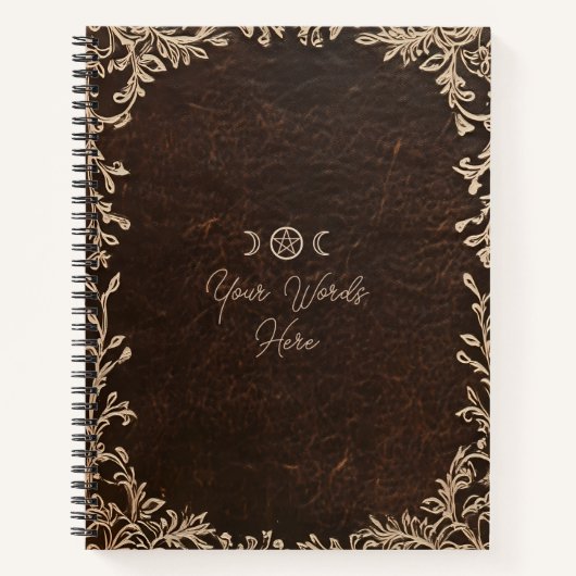 Create Your Own Ivory Lace Faux Brown Leather ノートブック (正面)