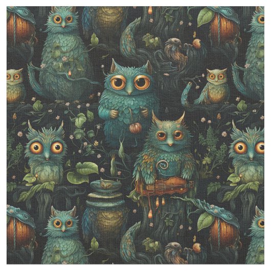 Create Your Own Kooky Goblins Black ファブリック (クローズアップ)