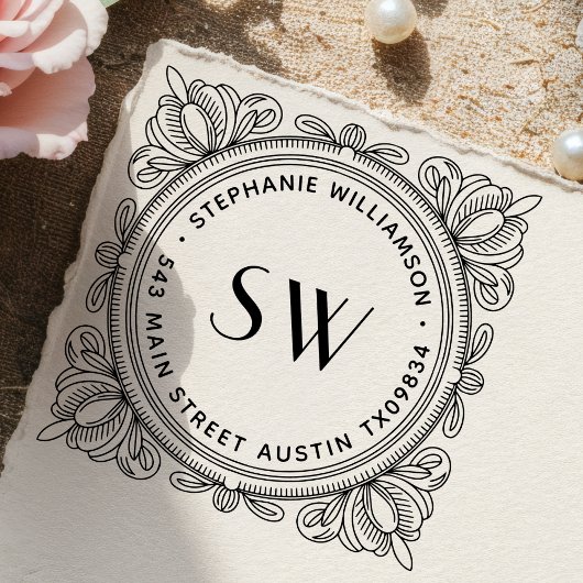 Create Your Own Leafy Monogram Return Address セルフインキングスタンプ