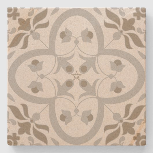 Create Your Own Mediterranean Silver Bronze Floral ストーンコースター (正面)