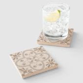 Create Your Own Mediterranean Silver Bronze Floral ストーンコースター (横)