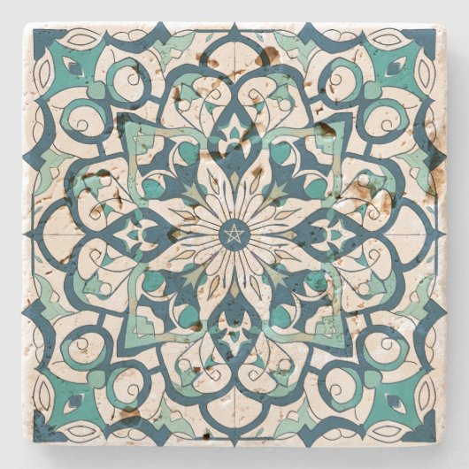 Create Your Own Mediterranean Spring Green Floral ストーンコースター (正面)