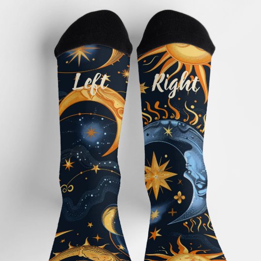 Create Your Own Midnight Blue & Gold Celestial ソックス (上部)