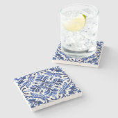 Create Your Own Midnight Blue Talavera Floral ストーンコースター (横)