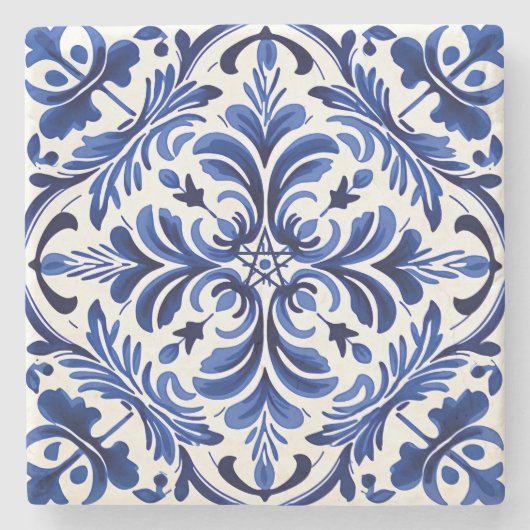 Create Your Own Midnight Blue Talavera Floral ストーンコースター (正面)
