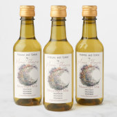 Create Your Own Midnight Floral Crescent Moon ワインラベル (ボトル)