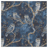 Create Your Own Mystical Blue Gold Winter Owls ファブリック (クローズアップ)
