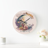 Create Your Own Mystical Floral Crescent Moon ラージ壁時計 (ホーム)