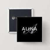 Create Your Own Name Monogram Design 2'' Square 缶バッジ (正面&裏面)