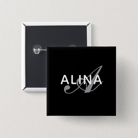 Create Your Own Name Monogram Design 2'' Square 缶バッジ (正面&裏面)