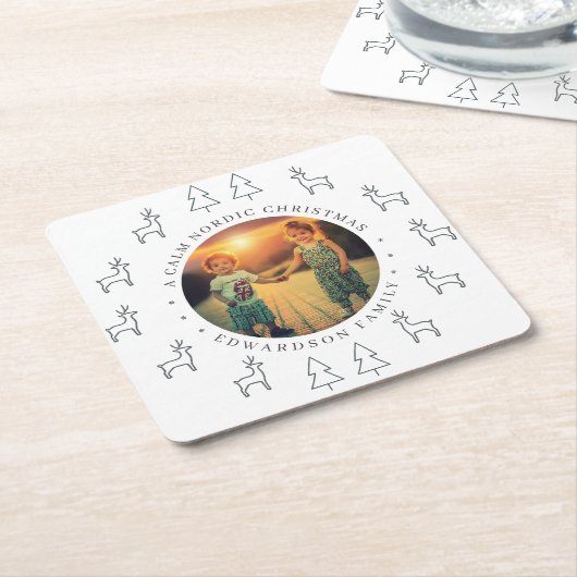 Create your own nordic family photo christmas スクエアペーパーコースター (アングル)