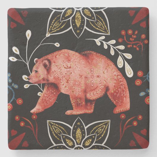 Create Your Own Nordic Style Yule Bear ストーンコースター (正面)