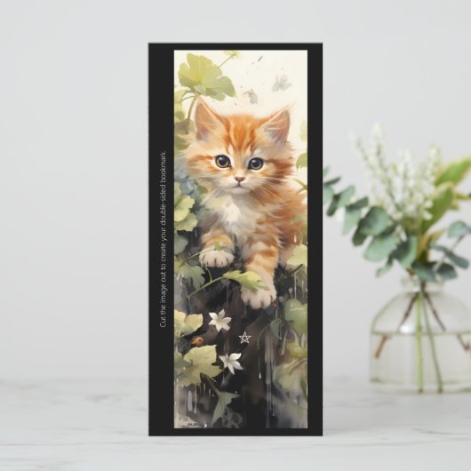 Create Your Own Orange Kitten Floral Bookmark Card (スタンド正面)