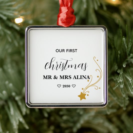 Create Your Own Our First Christmas Married メタルオーナメント (ツリー)