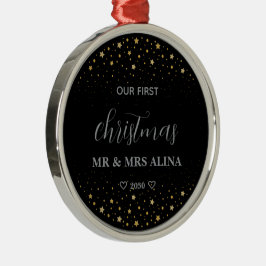 Create Your Own Our First Christmas Married メタルオーナメント