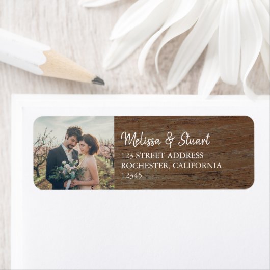 Create your own personal photo on wood Wedding ラベル (インサイチュ)