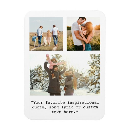 Create Your Own Personalized 3 Photo and Quote マグネット (縦)