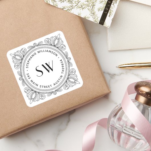 Create Your Own Petal Monogram Return Address スクエアシール