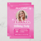 Create your own Photo Pink Girls Birthday Party 招待状 (正面/裏面)