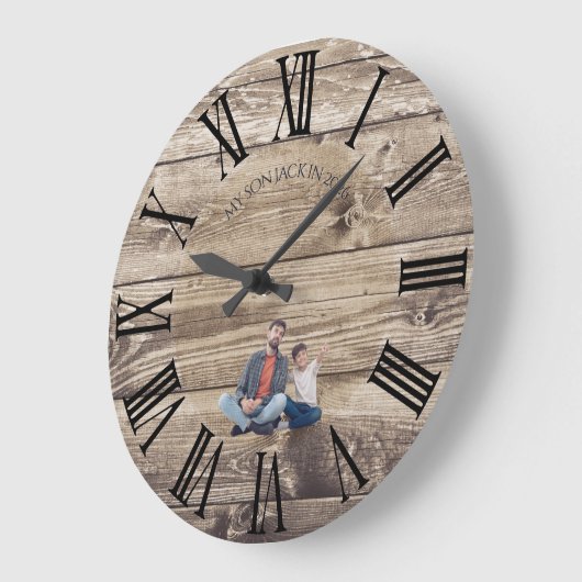 Create Your Own Photo Rustic Wood Clock ラージ壁時計 (傾斜)