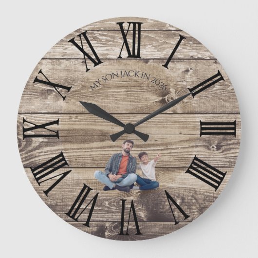Create Your Own Photo Rustic Wood Clock ラージ壁時計 (正面)