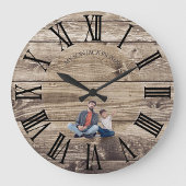Create Your Own Photo Rustic Wood Clock ラージ壁時計