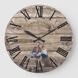 Create Your Own Photo Rustic Wood Clock ラージ壁時計