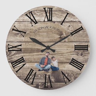 Create Your Own Photo Rustic Wood Clock ラージ壁時計