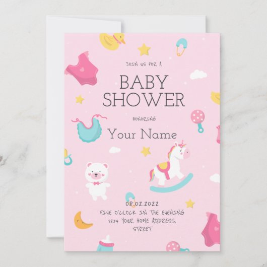 Create Your Own Pink Its A Girl Baby Shower 招待状 (正面)