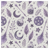 Create Your Own Purple Crescent Moon Feather Magic ファブリック (クローズアップ)