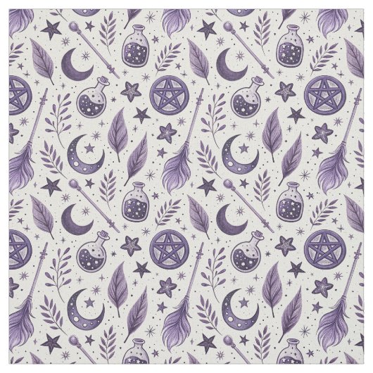 Create Your Own Purple Crescent Moon Feather Magic ファブリック (見本)