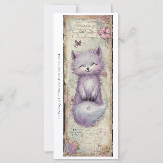 Create Your Own Purple Fox Floral Bookmark Card (正面)