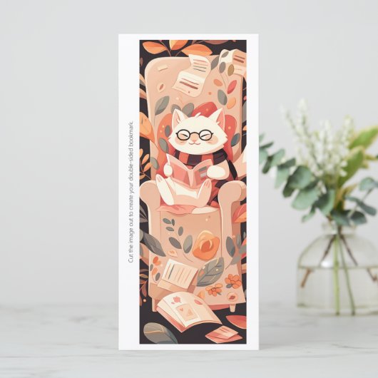 Create Your Own Reading White Cat Bookmark Card (スタンド正面)