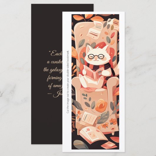 Create Your Own Reading White Cat Bookmark Card (正面/裏面)